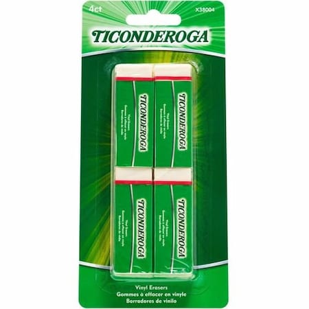 Dixon Ticonderoga Eraser, Vinyl, Latex-free, White, 4PK DIXX38004